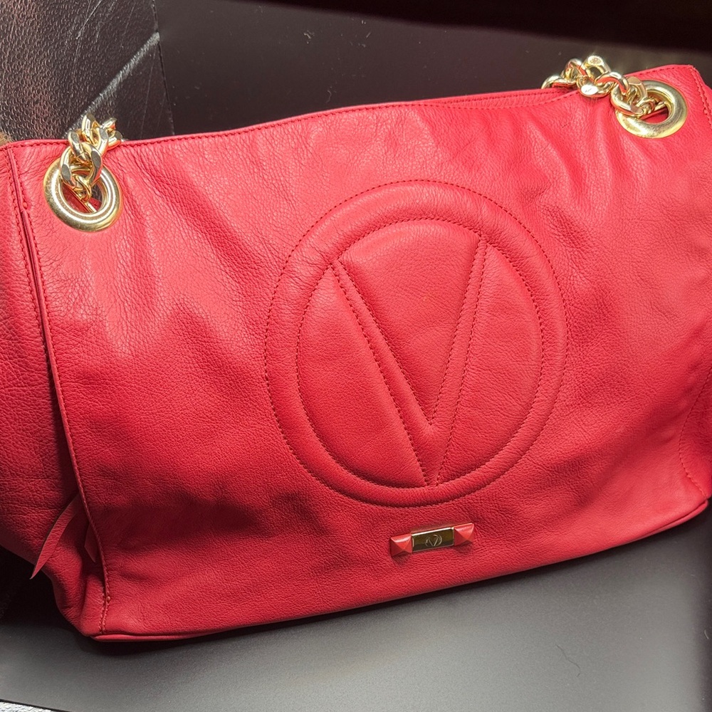 Valentino Vibrant Red Shoulder Bag with Gold Accents